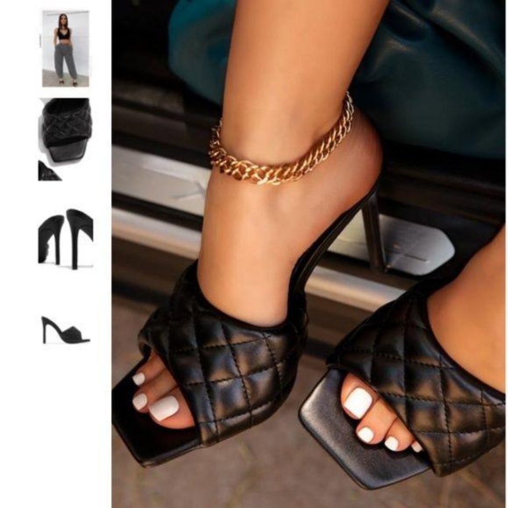 !! LIMITED !! SQUARE TOE Quilted Mules in Black - Picture 3 of 11